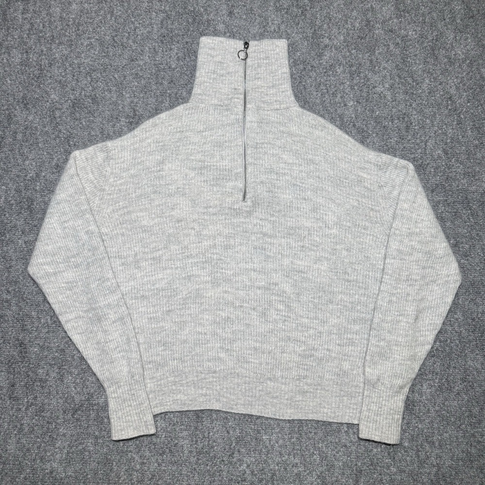 Quince Baby Alpaca-Wool Quarter Zip Sweater Light Gray Quiet Luxury Preppy Small